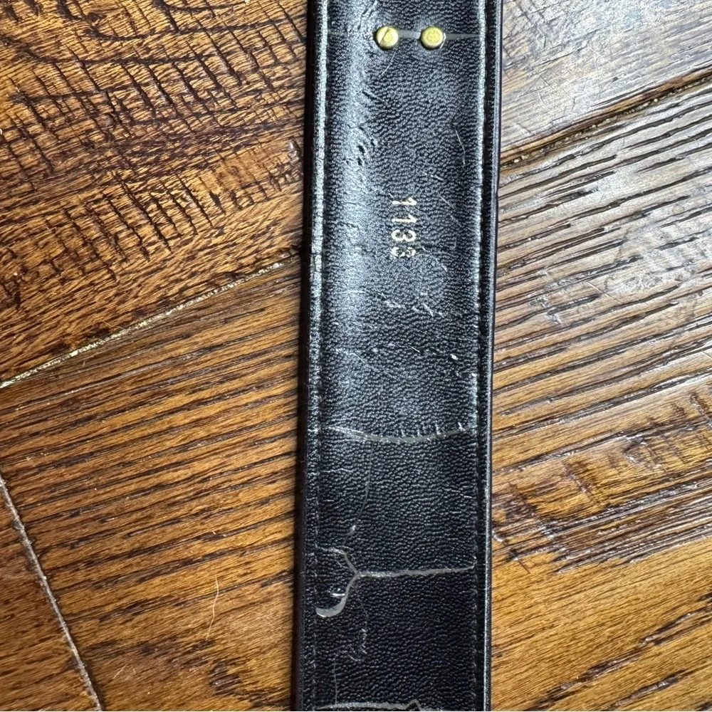VTG Black Leather Gold Chain Buckle Belt